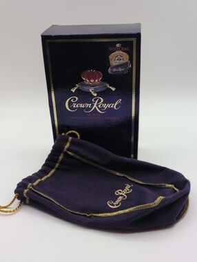 Vintage Crown Royal Velvet Drawstring Bag - Purple & Gold With Empty Box